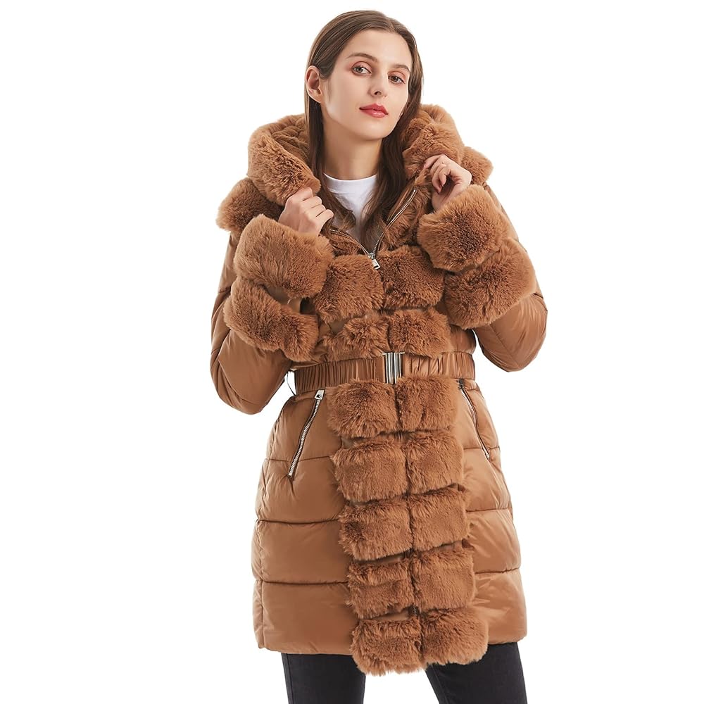 rinn　 Faux Fur Coat Zapaka Women White Open Front Fluffy Long Shearling Faux Fur