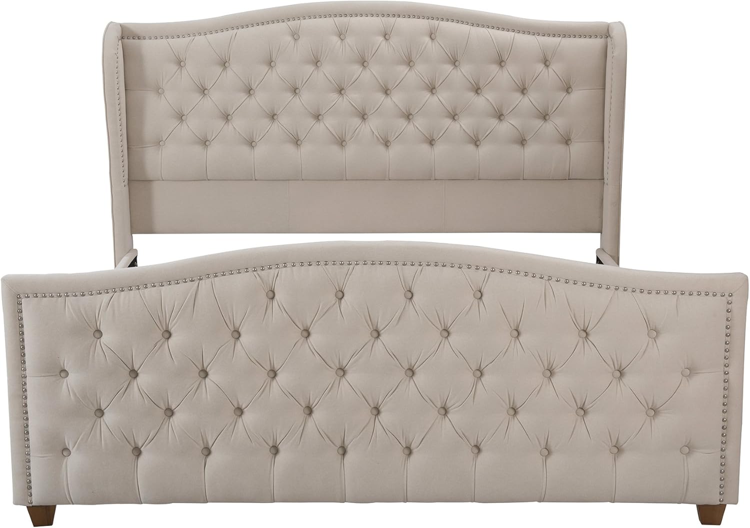 Jennifer Taylor Home Marcella Upholstered Shelter Headboard Bed Set, King, Sky Neutral Beige Polyester