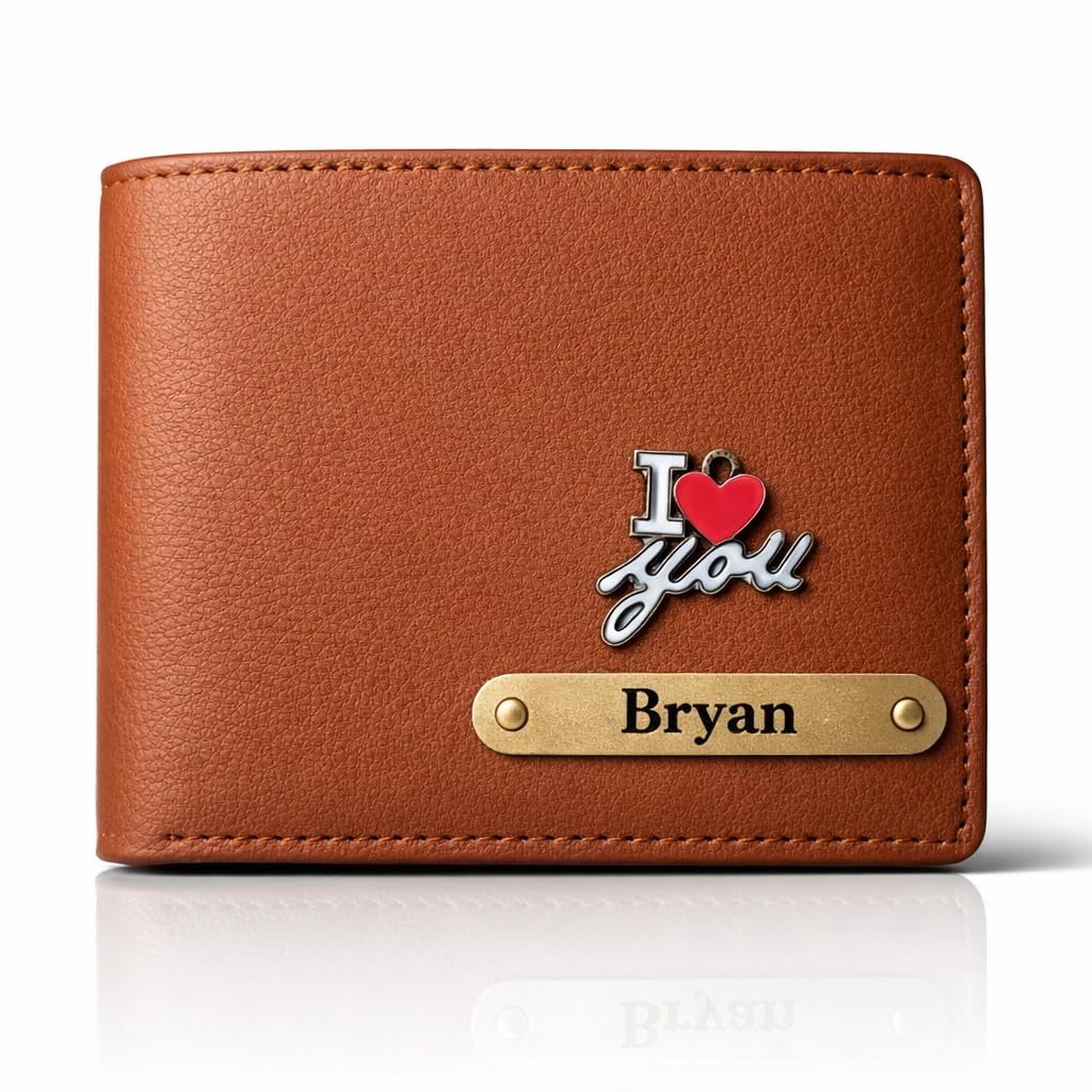 Men’s Personalized Engraved Vegan Leather Wallet with Name & Charm | Custom Name Engraving | Birthday, Festive & Anniversary Gift for Him | Tan-picture-24