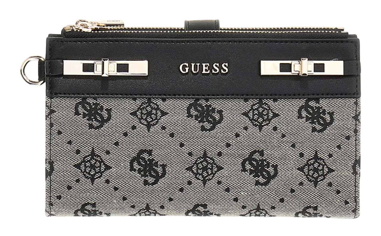 GUESS Monedero Melinda Logo SLG Double Zip Organizer Black Logo Negro