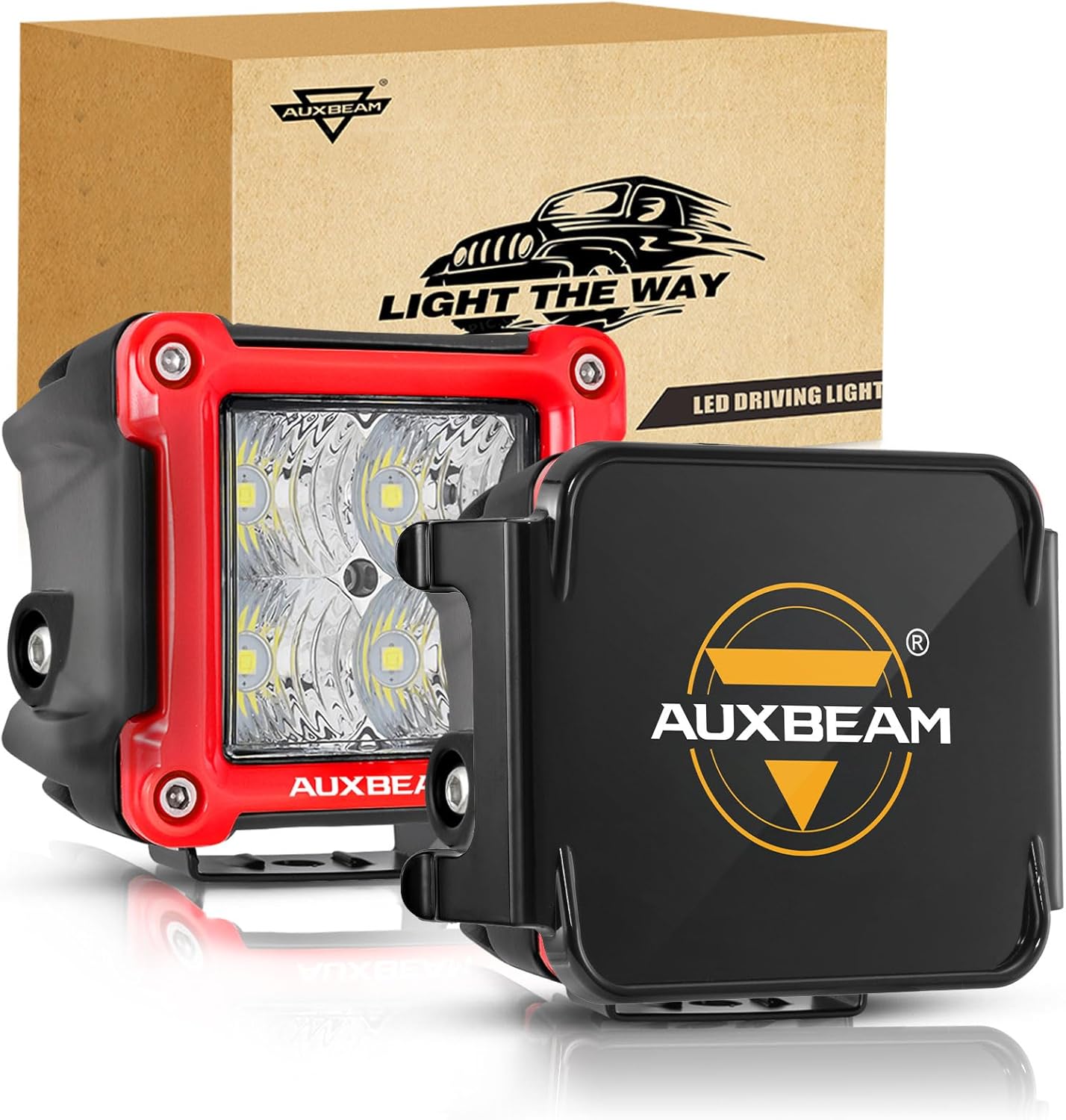 Auxbeam 3" 40W LED Flood Light Pods w/Black Covers Bundle, 4800LM Cube Light Bar Offroad Square Driving Lights Fog LED Work Lights Off Road Auxiliary Lights for Trucks ATV UTV Boat Jeep