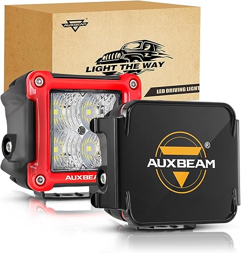 Auxbeam 3 pulgadas 40W LED de luz de inundación con paquete de cubiertas negras, barra de luz cubo de 4800 lúmenes, luces de conducción cuadradas