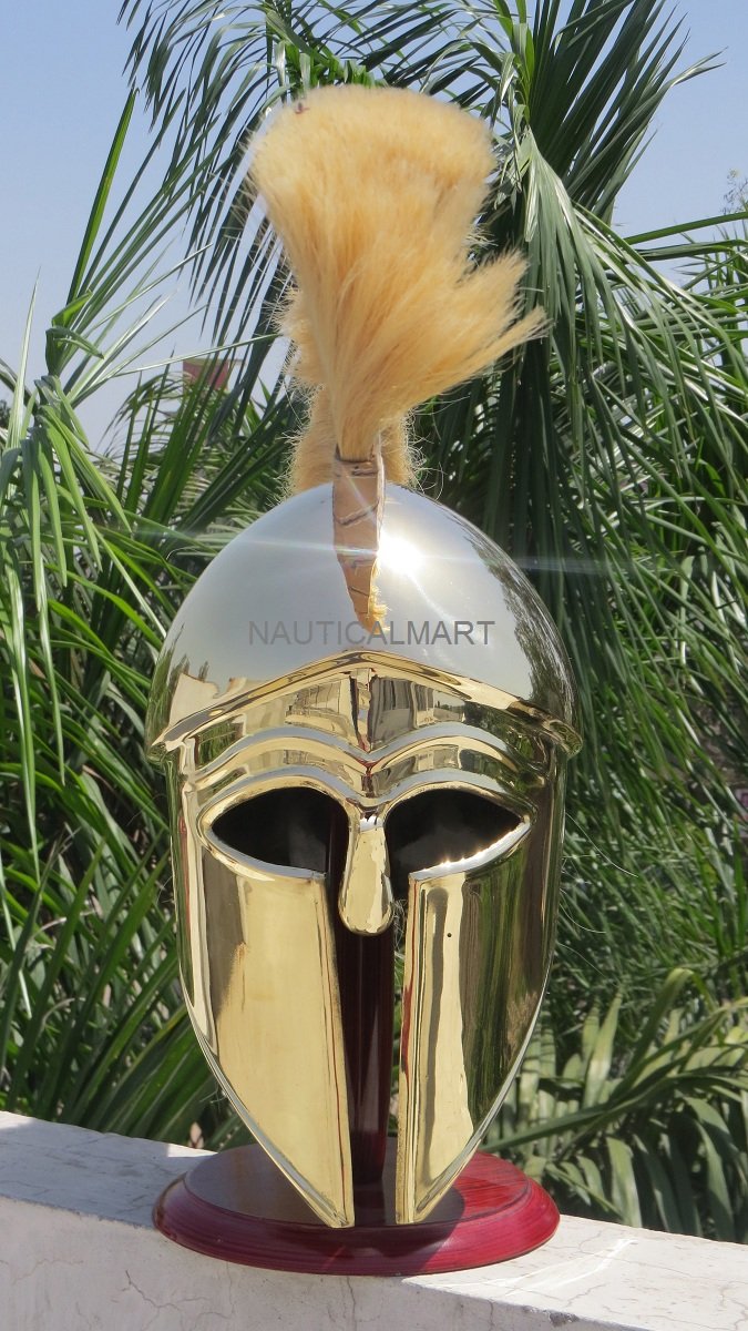 Medieval Brass Italo Corinthian Helmet with Beautiful Golden Cream Plume