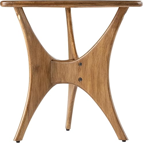 Miniatura 8 de COZAYH Moderna mesa auxiliar de madera triangular con base de madera de caucho con patas cruzadas, mesa auxiliar pequeña de mediados de siglo para