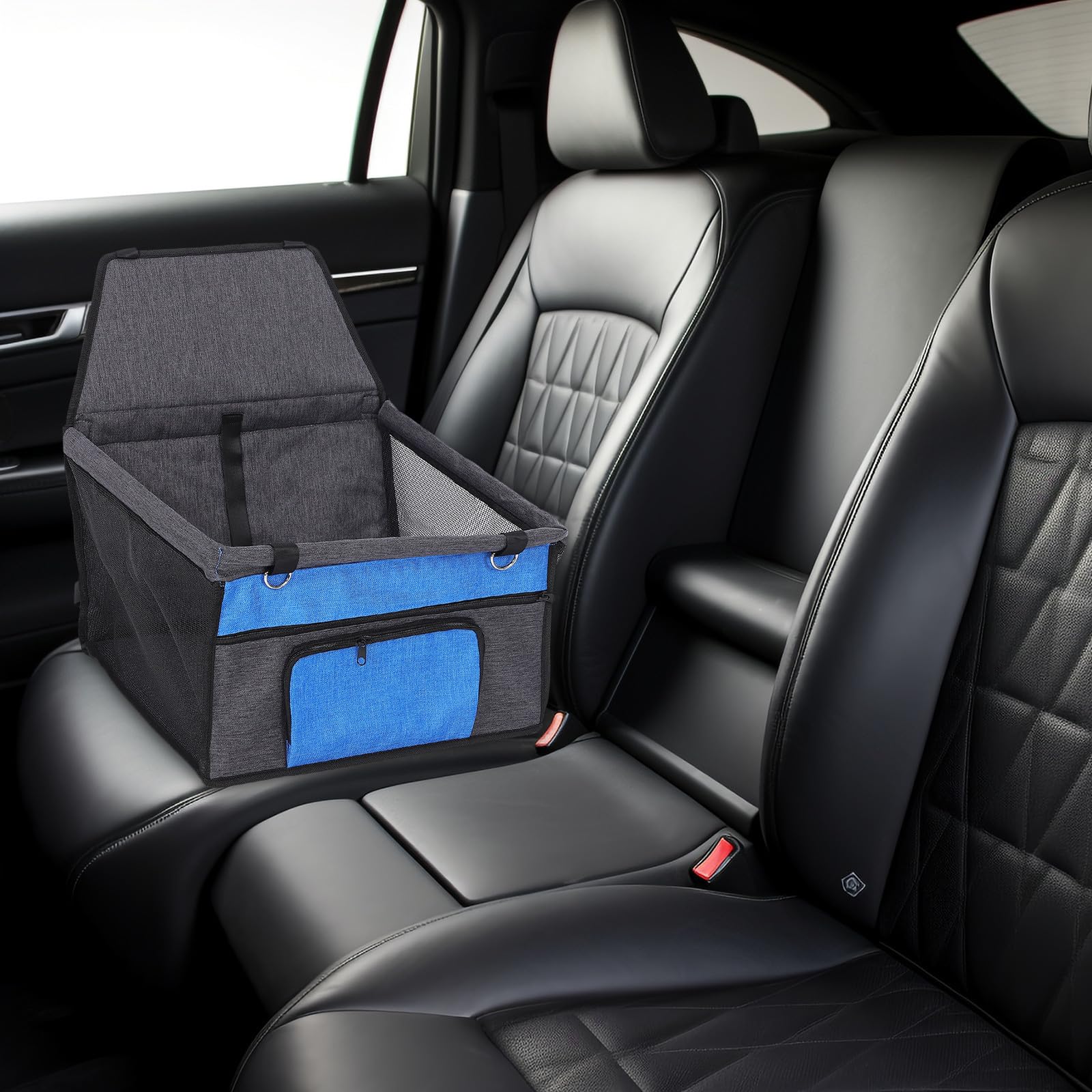 Seggio Auto per Cani Portatile con Tasca Anteriore in Oxford Blu