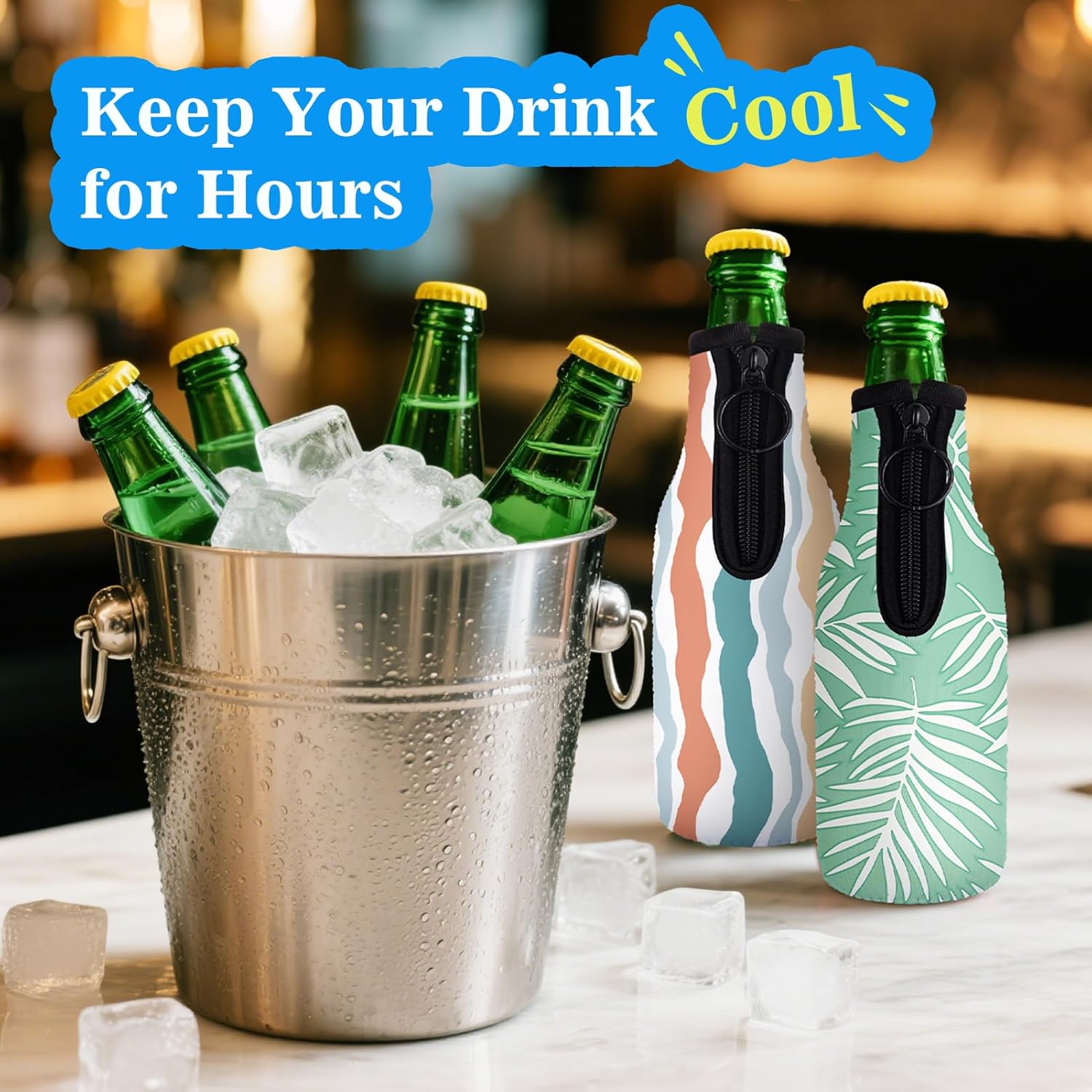Summer Beer Bottle Insulator Sleeve Zip-up Bottle Jackets 12oz Non-slip Thick Neoprene Drink Cooler for Party Bulk, 11 Packs - Image 4