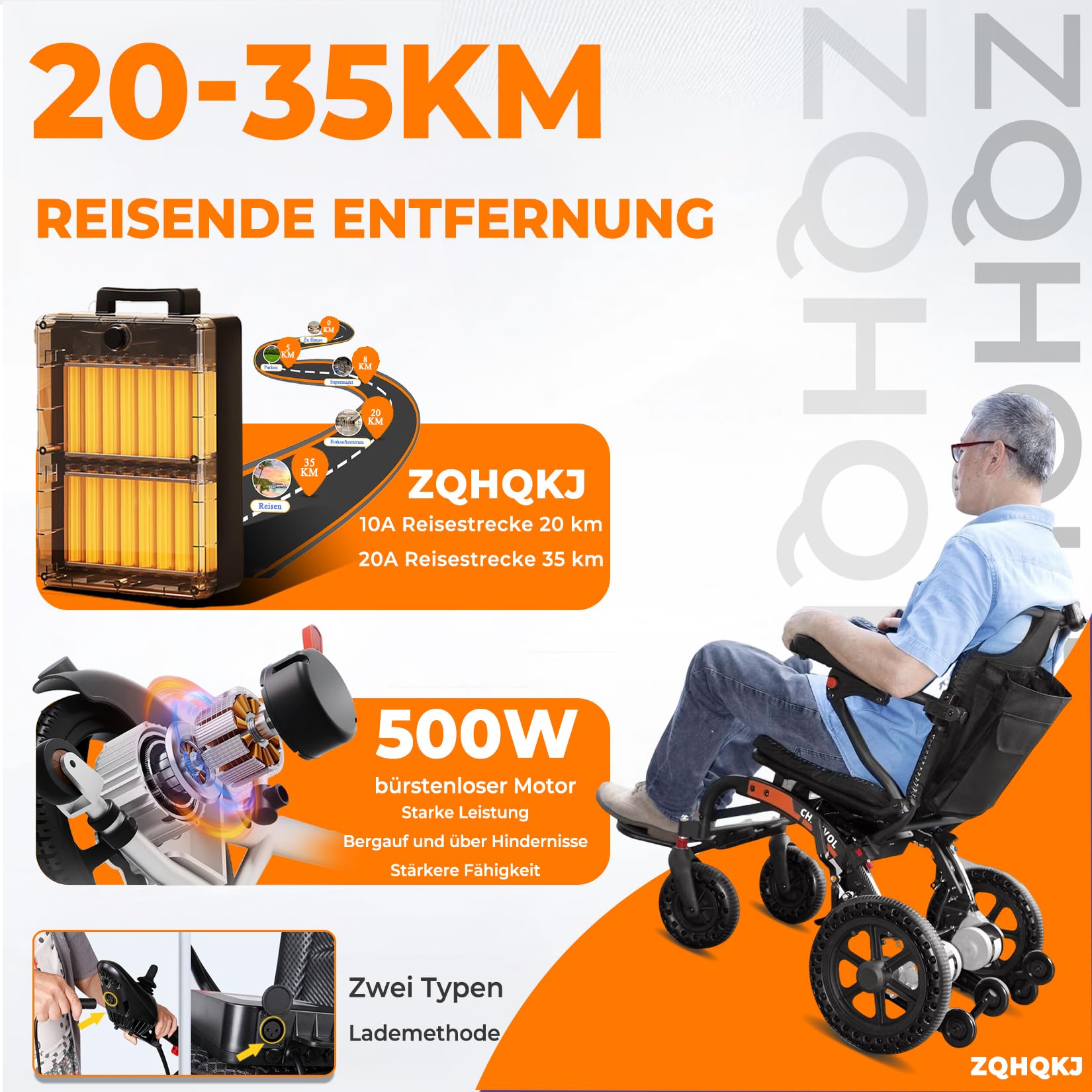 Elektryczny wózek inwalidzki, składany, lekki, z wyjmowaną baterią litową, zasięg 20-35 km, nośność 150 kg, tylko 15,8 kg, waga własna, 30 cm (12") Honeycomb Shock Wheel, 10 A
