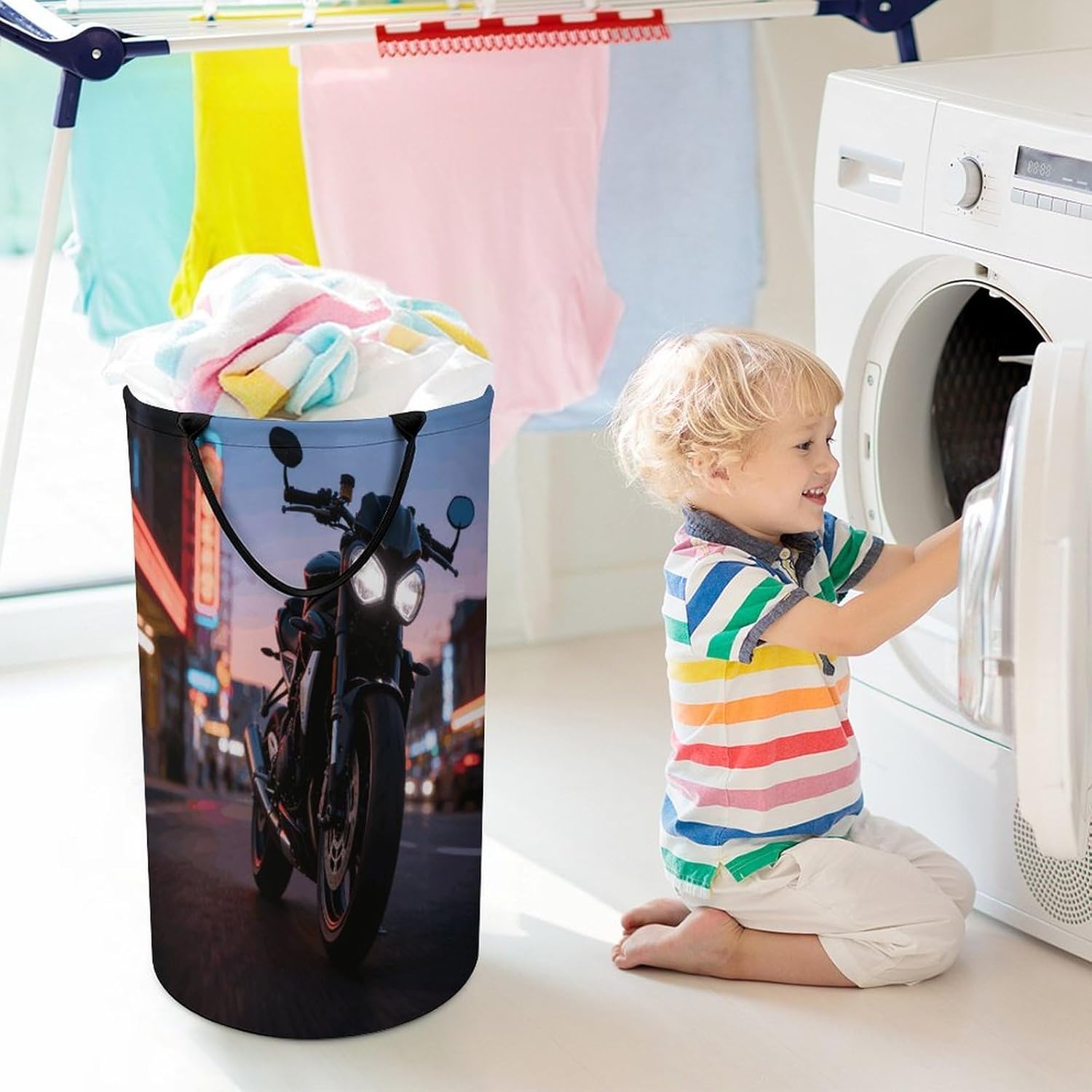 Motorcycle Laundry Hamper Portable Lightweight Clothes Hampers Fashion Dirty Laundry Storage Basket Large Capacity Foldable Clothes Baskets for Bathroom Bedroom