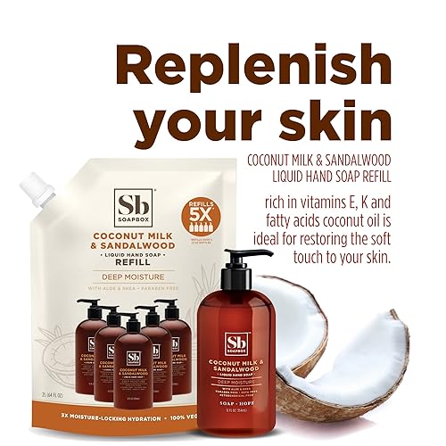 Miniatura 4 de Soapbox Paquete combinado de repuesto de jabón líquido para manos, leche de coco y sándalo + limón Meyer y hojas de té, repuestos de medio galón de