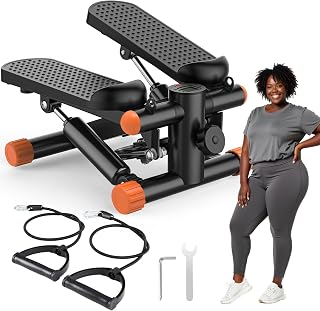OLIXIS Mini Twist Stepper with Resistance Bands - Portable Home Cardio Machine for Seniors, Low-Impact Full-Body Workout