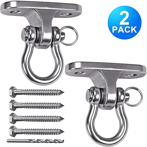 Miniatura 8 de IOH - Juego de 2 perchas de columpio resistentes con 4 tornillos de acero inoxidable 304 antioxidante, capacidad de 2000 libras, columpio de 180°,