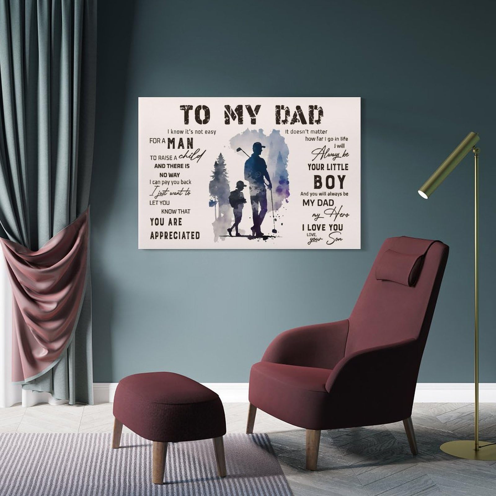 Junmoney Frame-Style-17 Wall Picture Print To My Dad Playing Golf, 24X36inch(60X90cm), For Living Room, Lounge Or Sitting Room, A Home Accent With Warm Character
