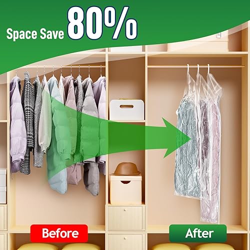 Vista 3 de Bolsas de almacenamiento al vacío colgantes para ropa con bomba de mano, bolsa de almacenamiento para abrigos colgante, bolsas de vacío para ropa