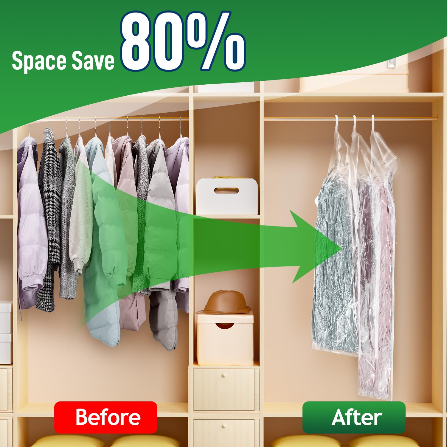 Bolsas de almacenamiento al vacío colgantes para ropa con bomba de mano, bolsa de almacenamiento para abrigos, bolsas de vacío para ropa, bolsas de almacenamiento al vacío que ahorran espacio, ropa,