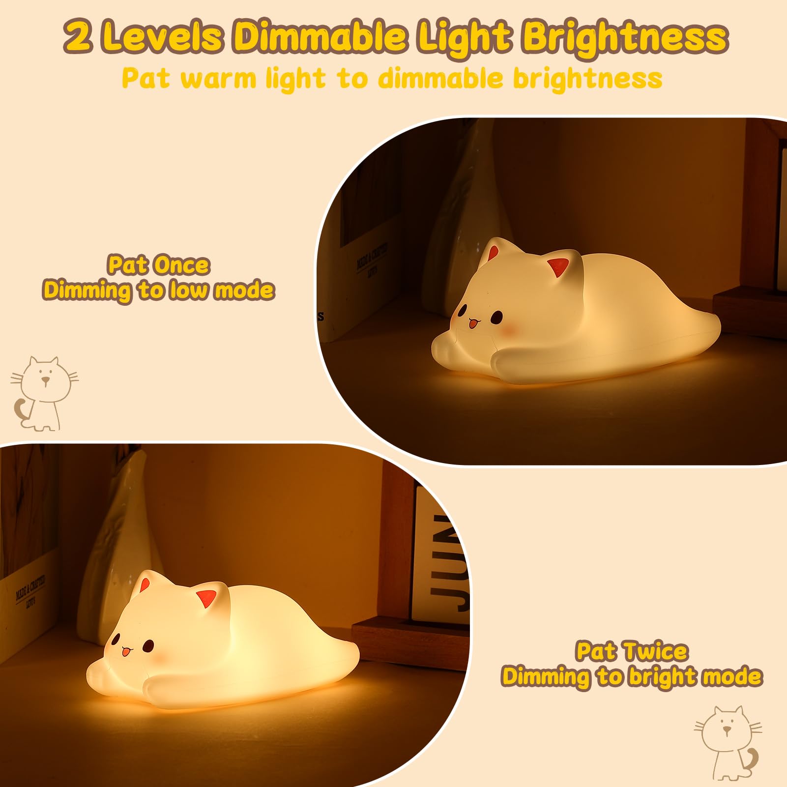 Tremdwoto Cat Night Light for Kids,Cute Colorful Night Lights Baby Girl Squishy Nightlight Lamp 1/3 Hour Timer Kitty Light Dimmable Nursery Lamp Nightlight Gift for Kid Toddler Kawaii Bedroom Decor - Image 2