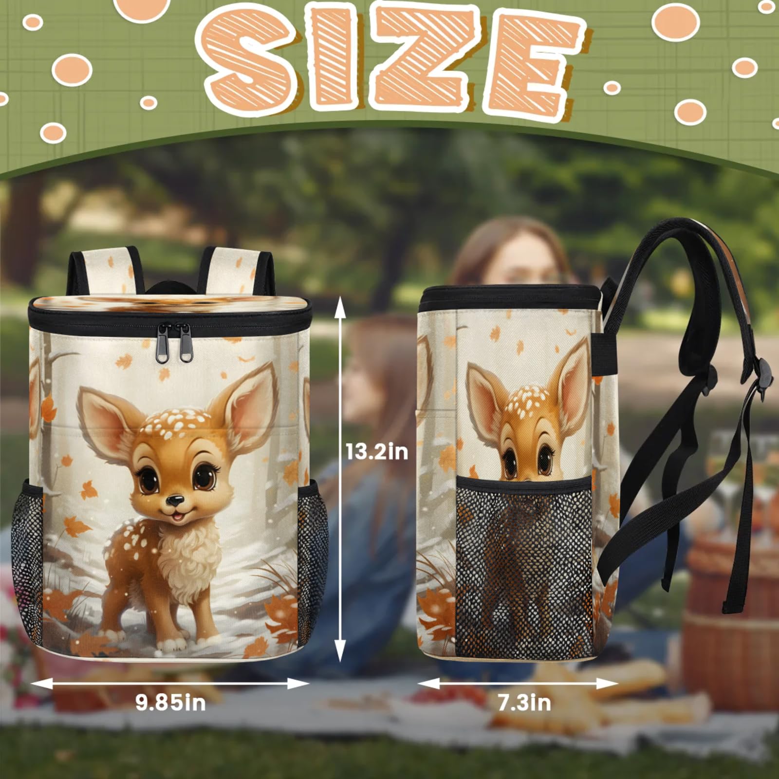 CNNINGYI Large Waterproof Insulated Cooler Backpack, Rustic Deer Leak Proof Backpack 30 Cans, Wild Animals Lightweight Cooler Bag for 12h Hot/Cold Retention