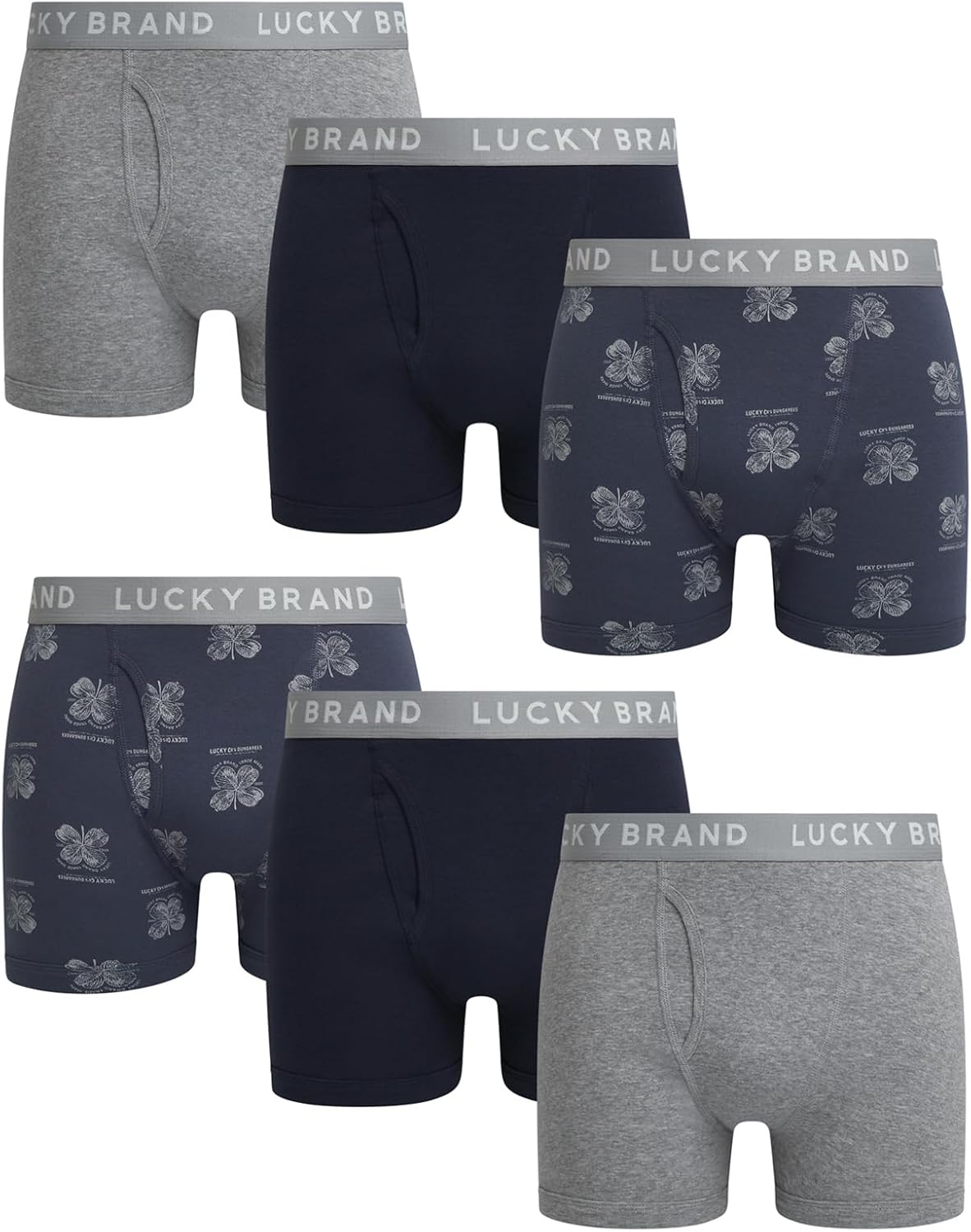 Lucky Brand Mens Boxer Briefs - 6 Pack Soft Cotton Boxers for Men with Functional Fly - 4" Inseam Mens Underwear Boxer Briefs