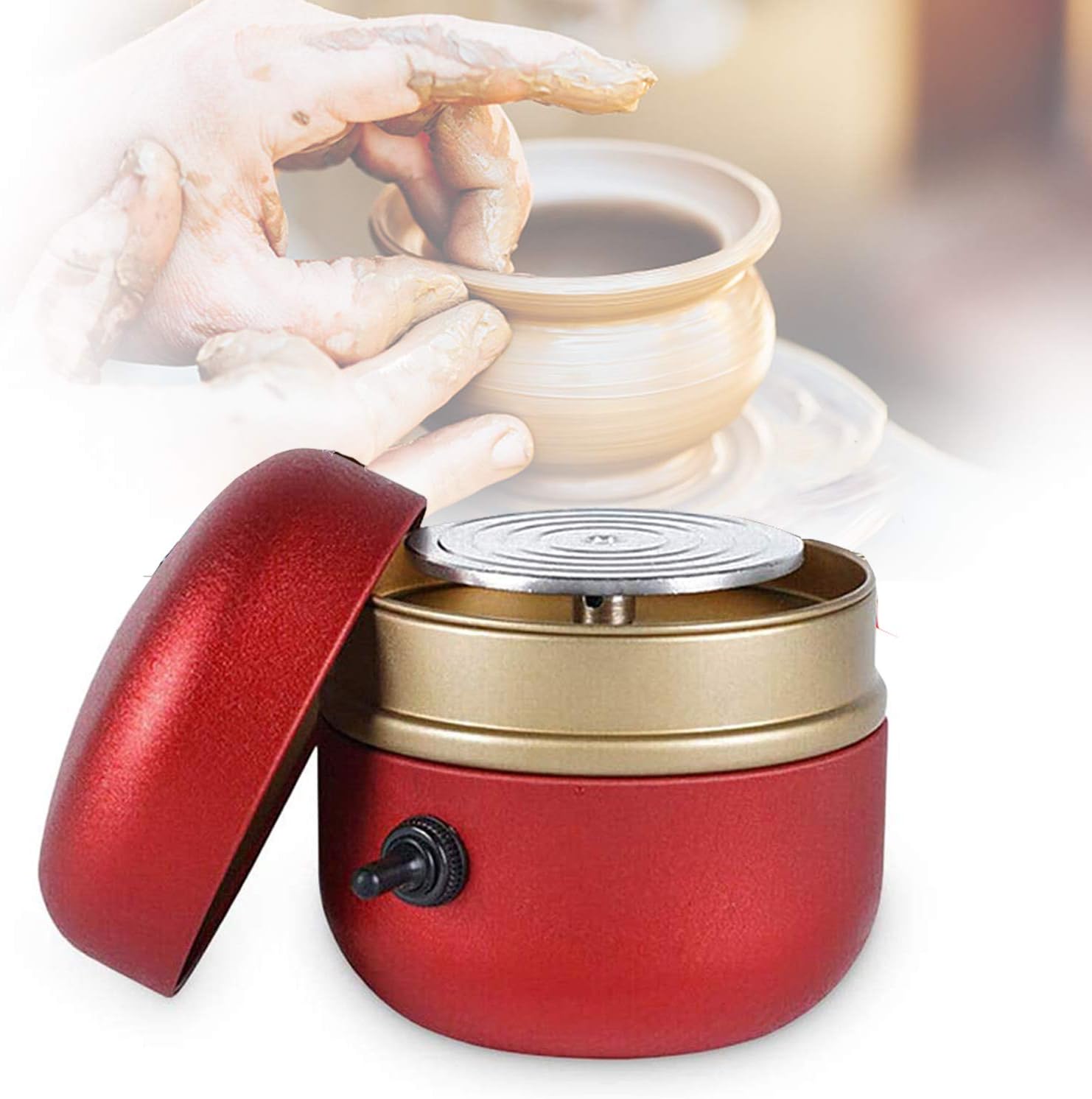 PEALOV Mini Electric Pottery Machine,1500 RPM Electric Pottery Wheel DIY Clay Tool with Tray,Adjustable Speed Clay Forming Machine,Suitable for Adults and Children Beginners and DIY Ceramic Art
