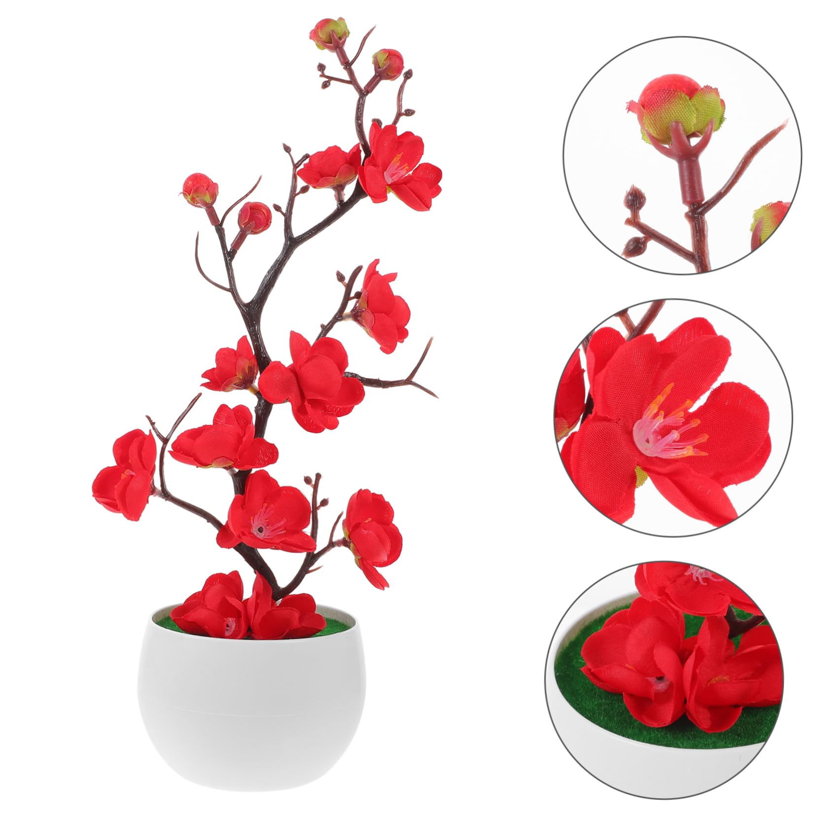 Alipis Artificial Potted Plant Bonsai Decorate Fake Flowers Plant Pot Dining Room Table Decor Decorations Potted Flowers Artificial Decor Artificial Flower Plastic Indoor Plum Bossom Red