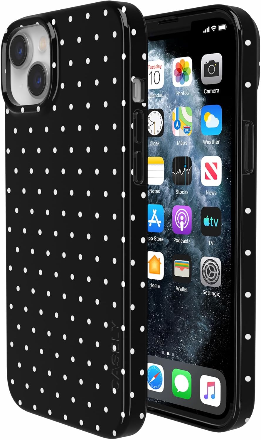 Casely iPhone 14 Plus Case | On the Dot | Black Polka Dot | Compatible with MagSafe | Classic Ultra Slim Design