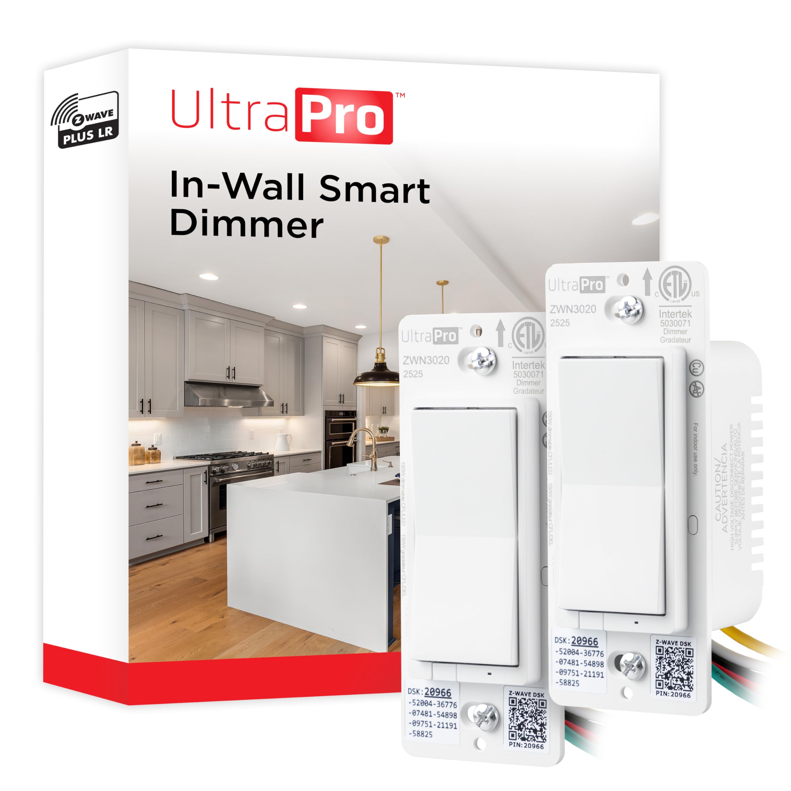 UltraPro Z-Wave Long Range Dimmer Switch, 800 Series, Paddle, 2 Pack