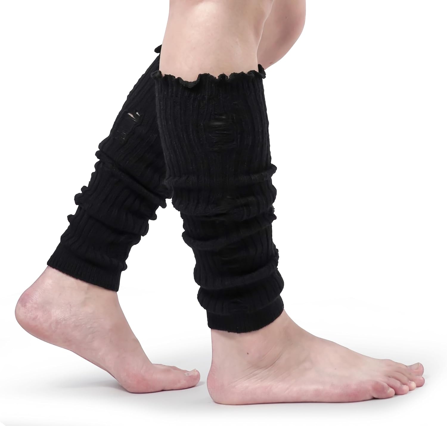 BomKinta Women Leg Warmers with Holes Retro Ruffle Leg Sleeves Soft Knee High Footless Socks - Image 5