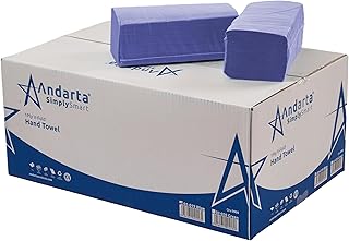 Andarta Toalla de mano plegable de 1 capa, color azul (caja de 5000). Rollo de papel azul fuerte, suave y absorbente, rollos de baño, limpieza o necesidad de baño.