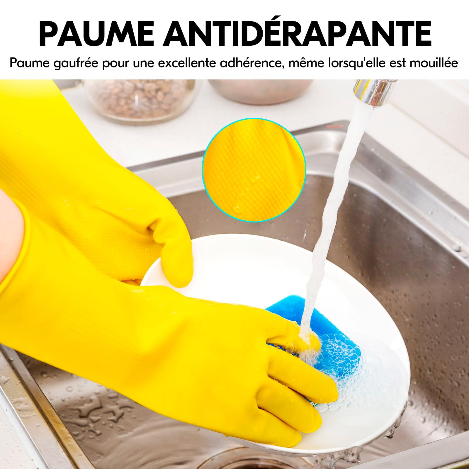 VGO... Gants de Nettoyage Ménagers Réutilisables, Gants de Vaisselle en Caoutchouc, Epaisseur Supplémentaire, Manches Longues (HH4601)