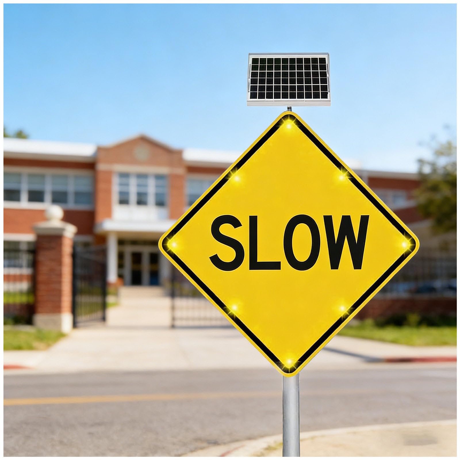Cielobloen Multicolor Slow Down Led Flashing Sign, 24"/30" Durable Solar Powered Slow Down Warning Sign – Yellow Aluminum, Led Beads, Ip65, For Neighbors' Yards & Roads 24"