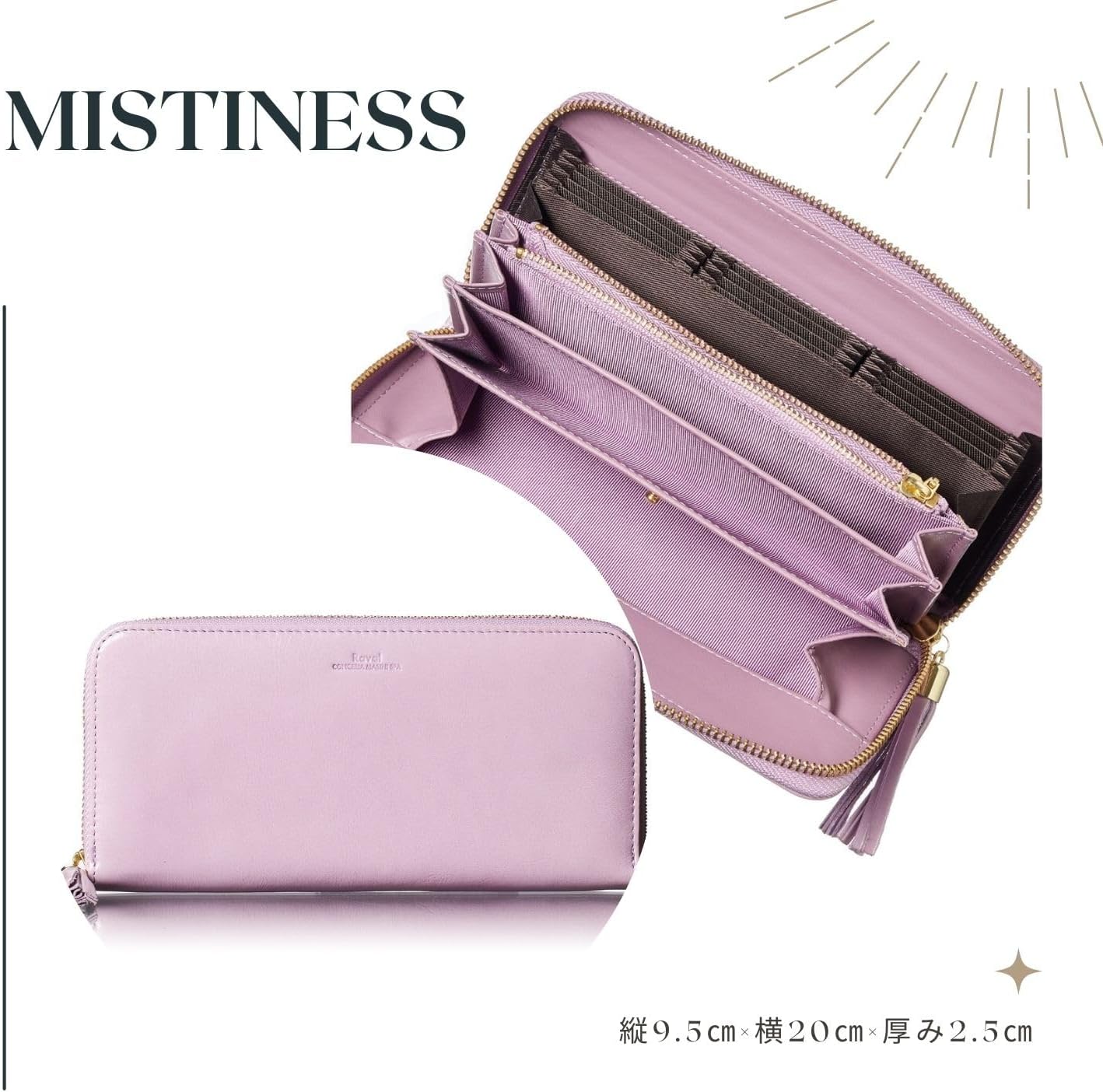 VOICE Align type Long wallet Leather made by MASINI in Italy Cowhide ART.Pitti Women's Elegant and easy to use Vertical card case In gift box (Mistiness-Pink) - Image 4