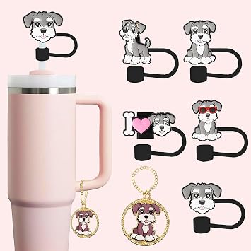 Schnauzer Straw Topper, 10mm 0.4in Cute Dog Straw Topper, Covers for Stanley Cup - Schnauzer Accessories, Decor, Stuff, Things, Birthday Decoration, Gifts for Lovers, Women, Kids, Girls