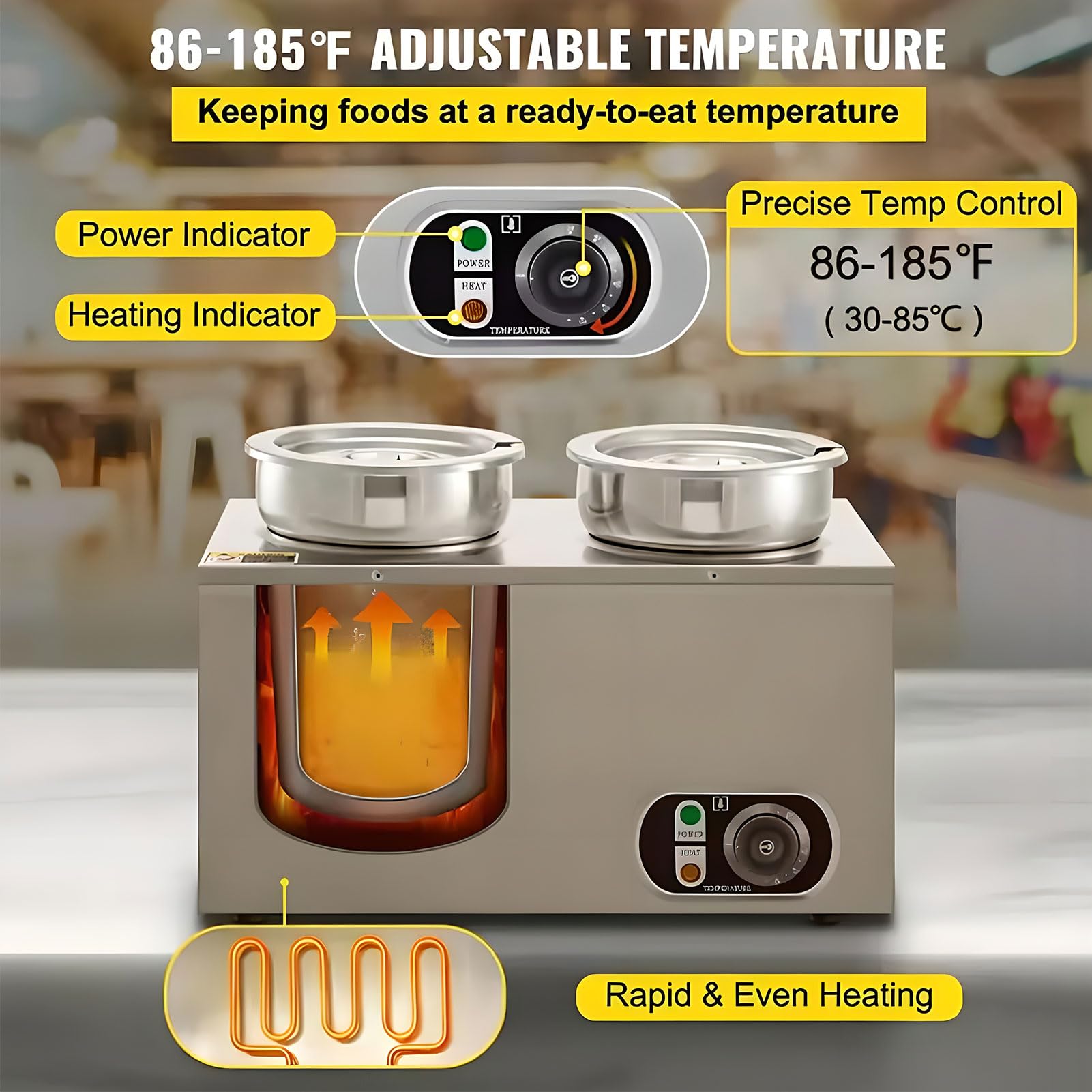 Scaldavivande elettrico commerciale, in acciaio inox, temperatura regolabile 50-85 ℃, scaldabagno da banco per catering e feste, doppia testa 7L