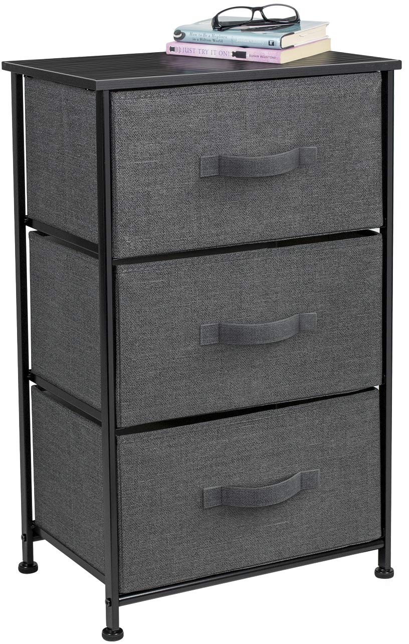 SorbusNightstand with 3 Drawers - Bedside Furniture & Night Stand End Table Dresser with Steel Frame, Wood Top, Easy Pull Fabric Bins for Home, Bedroom Accessories, Office & Dorm