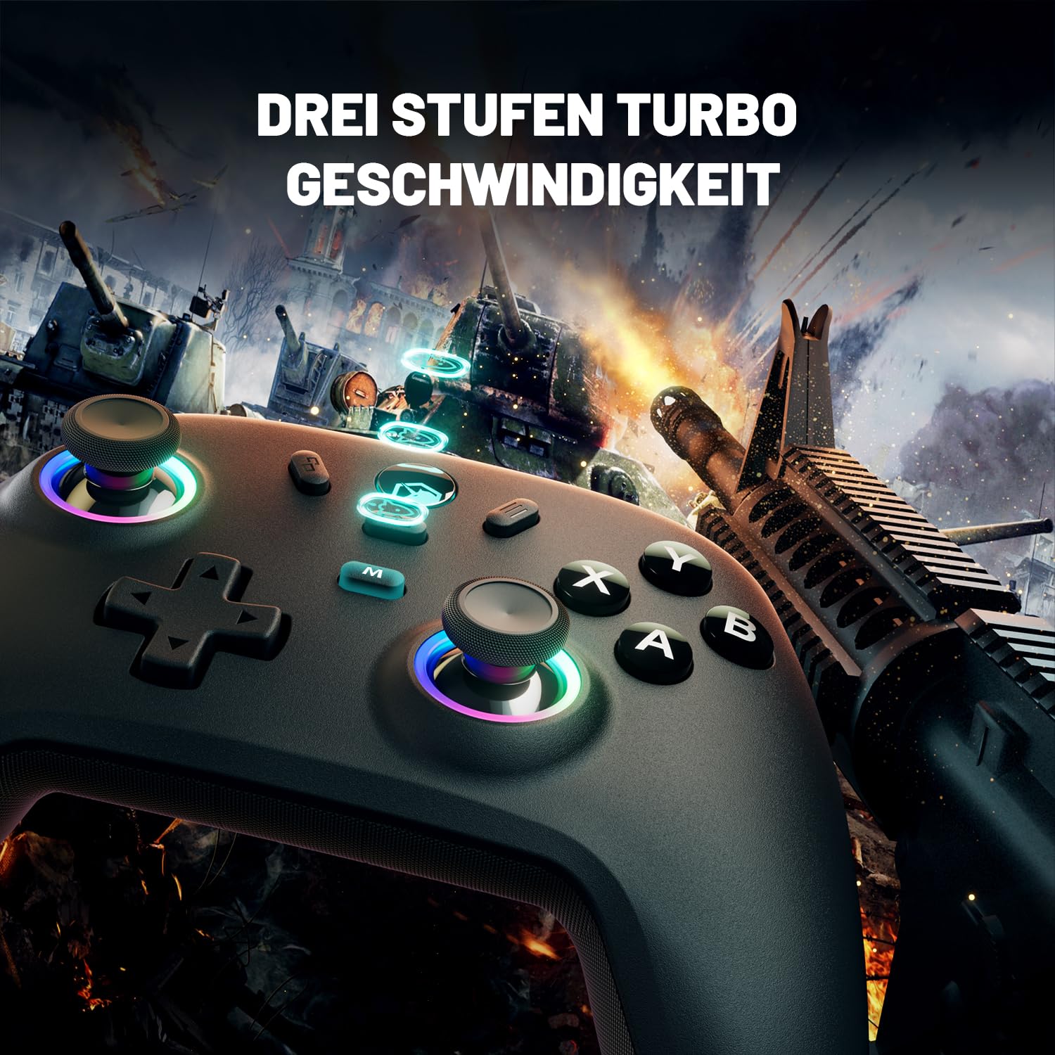 ECHTPower PC Wireless Controller, 1000Hz Gaming Gampad mit RGB/Hall-Joystick/Turbo/Vibration/800mAh Wiederaufladbare Batterie, Wireless-Controller für PC/Switch 2/Switch/Steam Deck/Android/iOS/TV