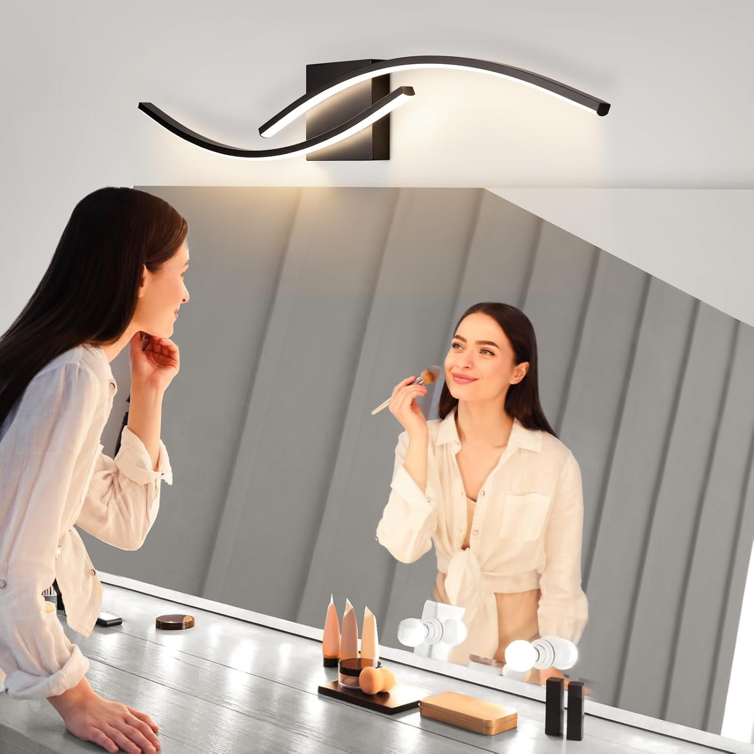Condition photo showing New/Like New for 31Inch Modern LED Vanity Light,Black Modern LED Bathroom Light Fixture,26W Bathroom Vanity Light Fixture Over Mirror 4000K Neutral Light Wall Sconce Lighting for Bathroom,Bedroom