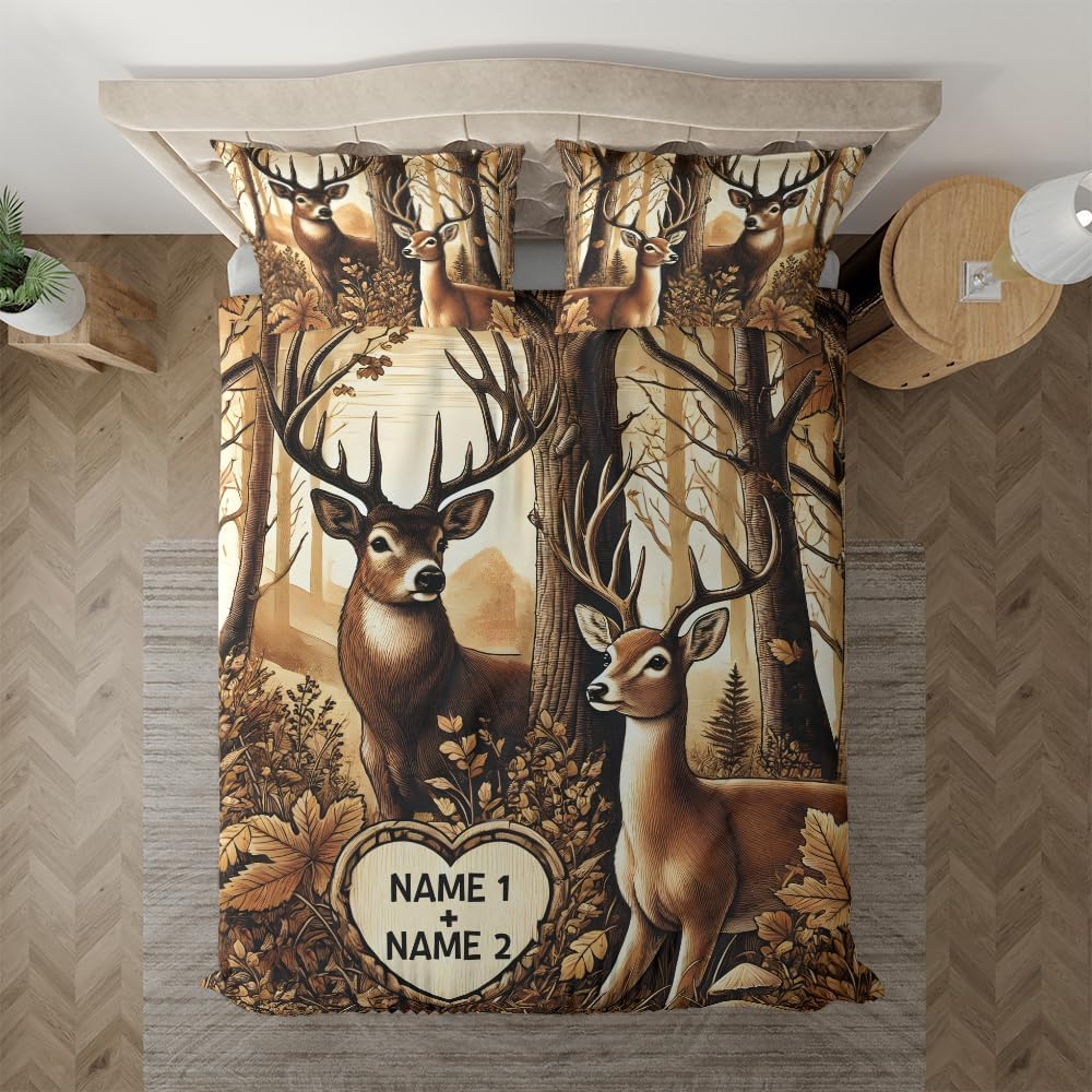 ThuhaTree Store Personalized Deer Couple Bedding Set – Deer Hunting Theme for Lovers