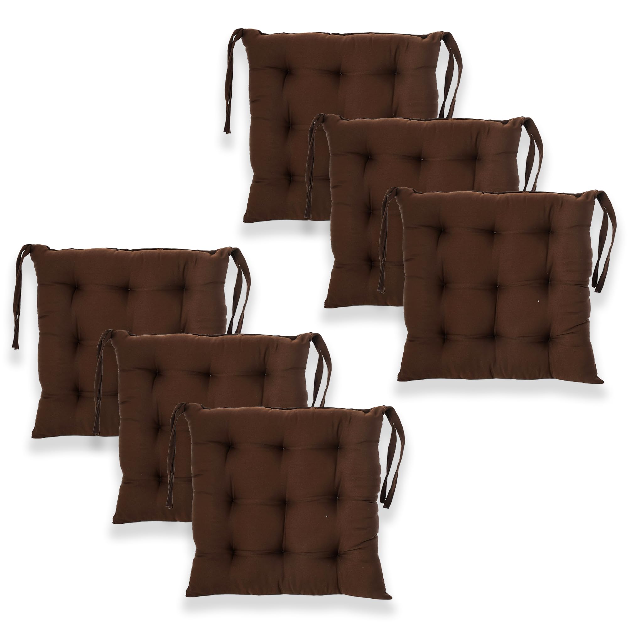 Kuber Industries Pack of 6 Cushion Pillow for Chair | Comfort Seat Cushion | Microfiber Square Chair Pad with Ties | Chair Cushion for Sitting | Brown-picture-18