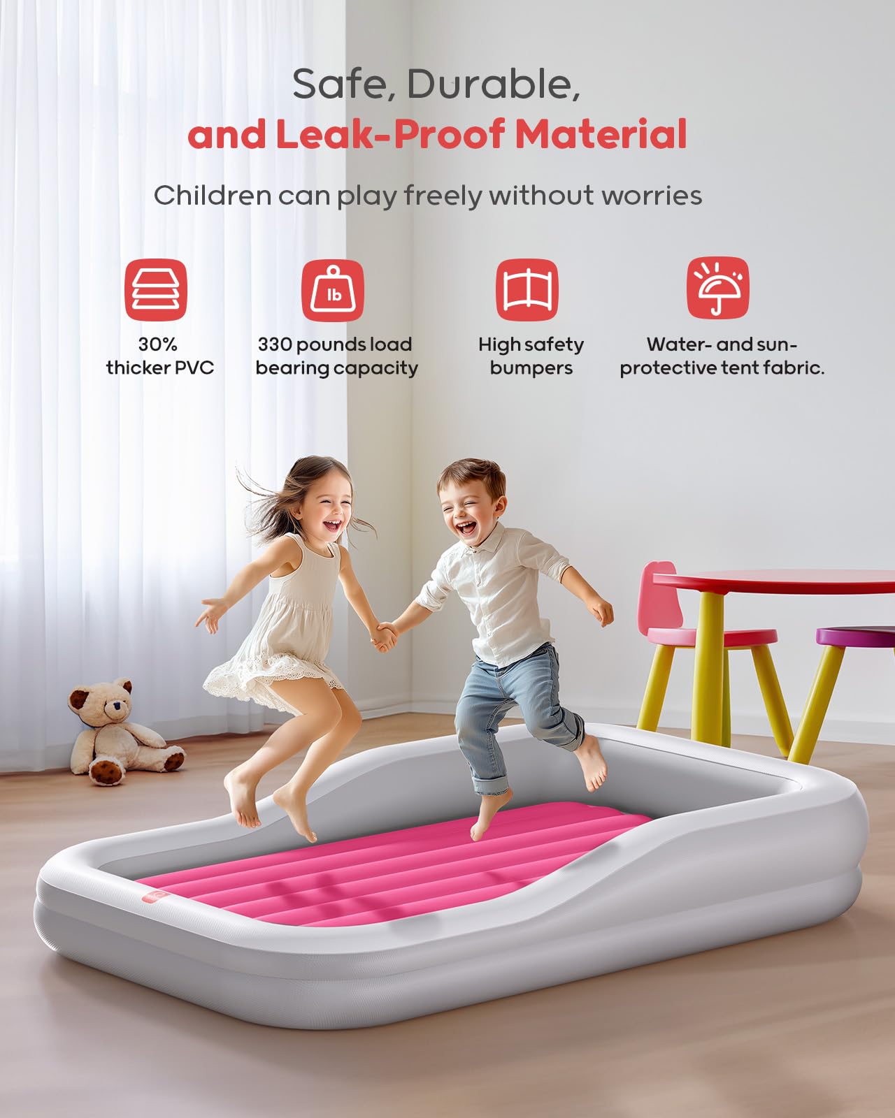 QPAU Cama inflable de viaje Toddler (gris y rojo)