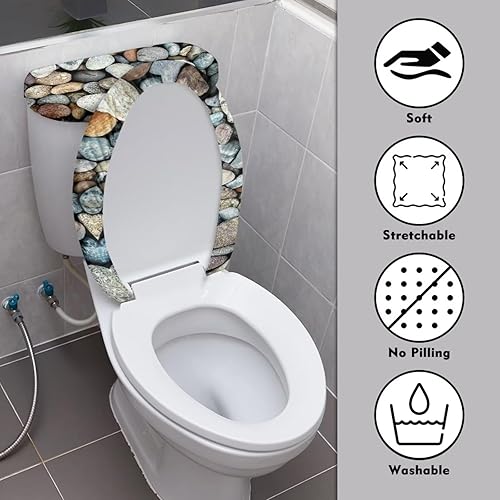 Miniatura 3 de KUIFORTI Juego de 2 fundas para tapa de inodoro con estampado de piedra 3D, novedosa funda de tapa de asiento de inodoro para decoración de baño,