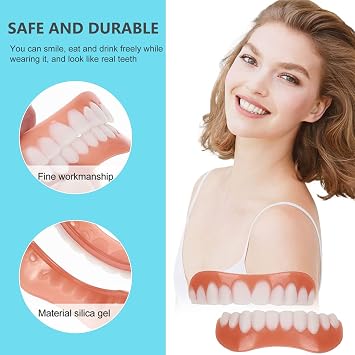 1 Pair False Teeth Veneers Top and Bottom Instant Veneers Fake Tooth White Dentures Instant Smile Veneers Cosmetic Teeth Whitening Temporary Prosthesis Tooth with Thermal Beads for Men Women Adult