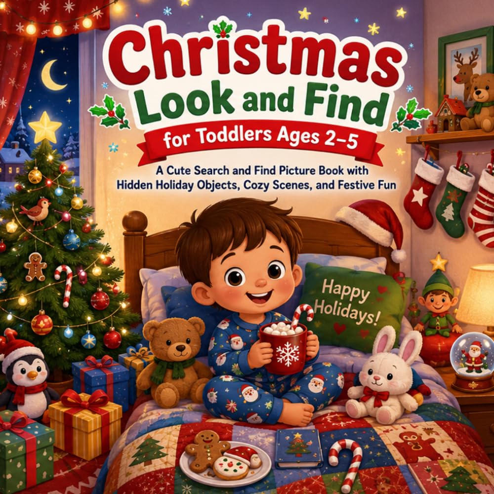 Christmas Look and Find for Toddlers Ages 2–5: A Cute Search and Find Picture Book with Hidden Holiday Objects, Cozy Scenes, and Festive Fun