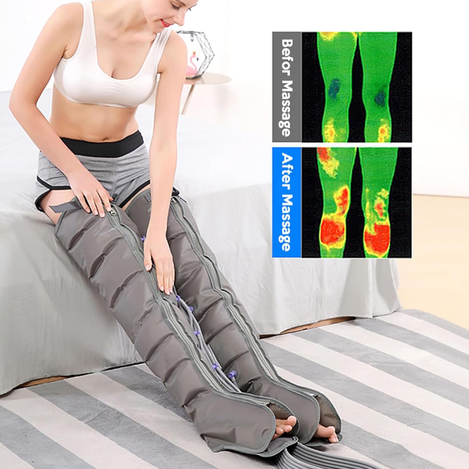 Presso Terapia Gambe Linfodrenante, 8 Camere Pressoterapia Linfodrenaggio per Casa, Pressoterapia Linfodrenaggio Total Body Con Funzione Di Cronometraggio (8 Camere, 2gambe)
