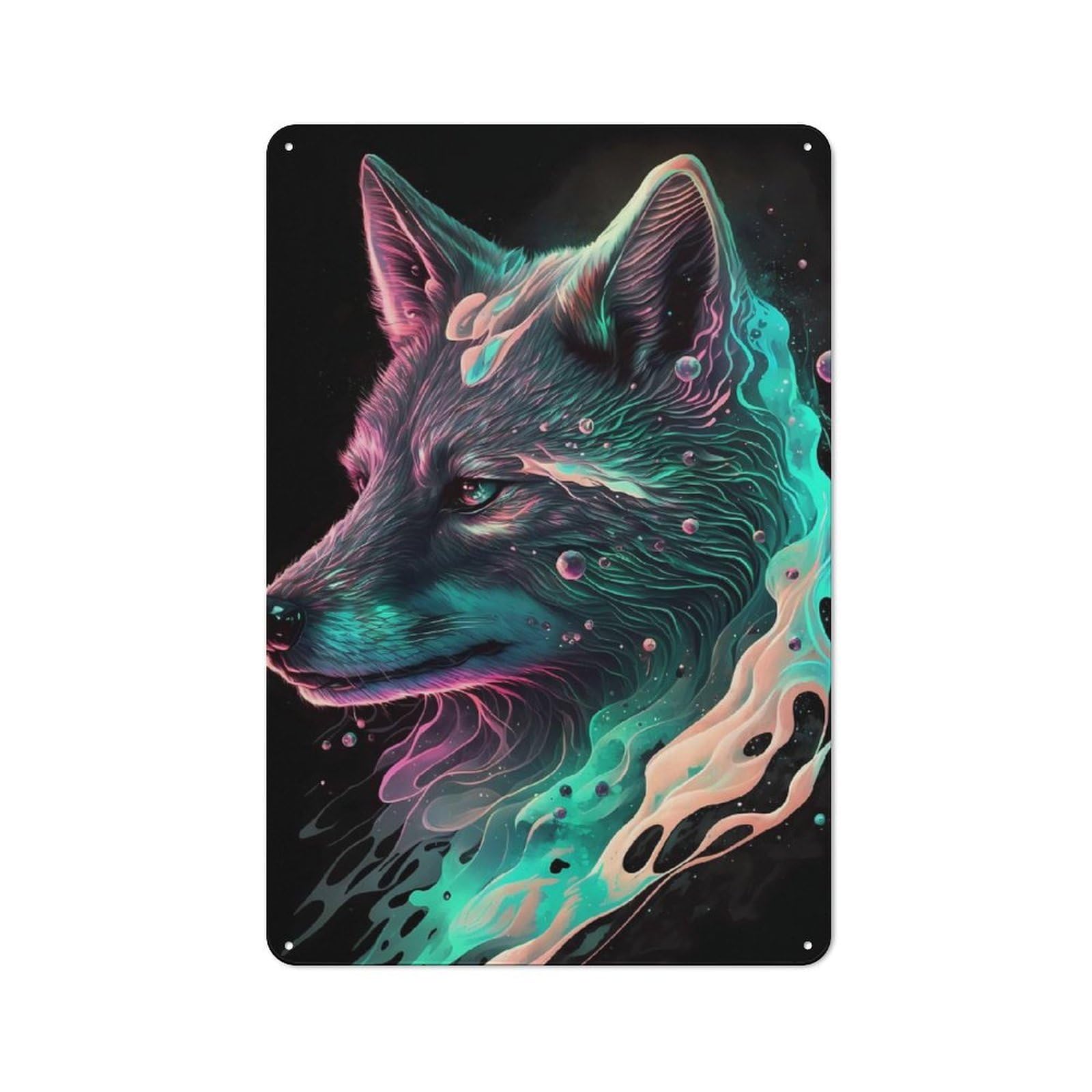 Junmoney Precious Wolf Urban Metal Wall Decor 30X20cm, Metal Wall Art Sign For Loft, Studio, Office Or Creative Room