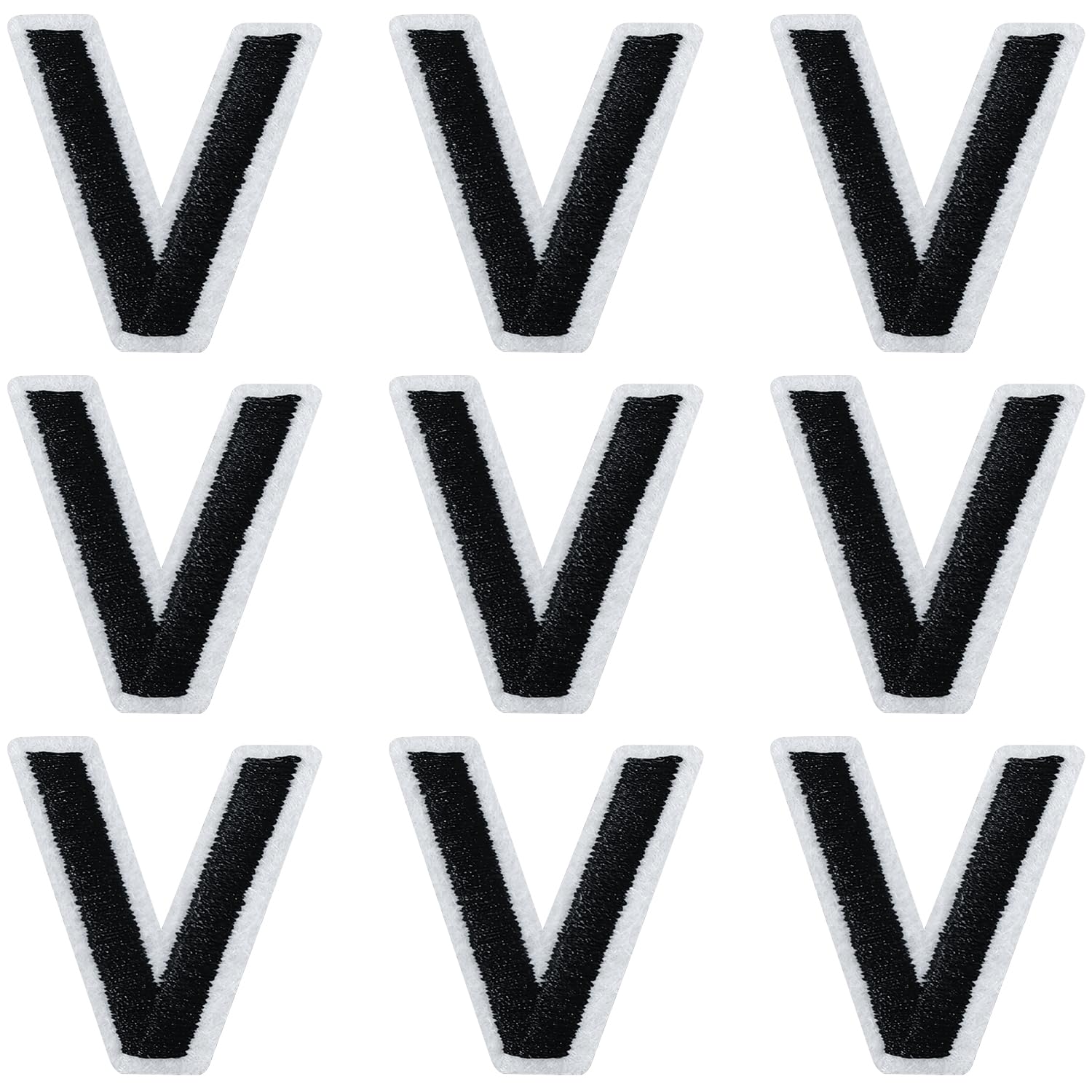 IANZE 9PCS Iron on Letter Patches, Black Letter V Patches Embroidered Letter Patch for Clothing, Jeans, Hats, T-Shirts, Backpacks, Etc. (Black-V)