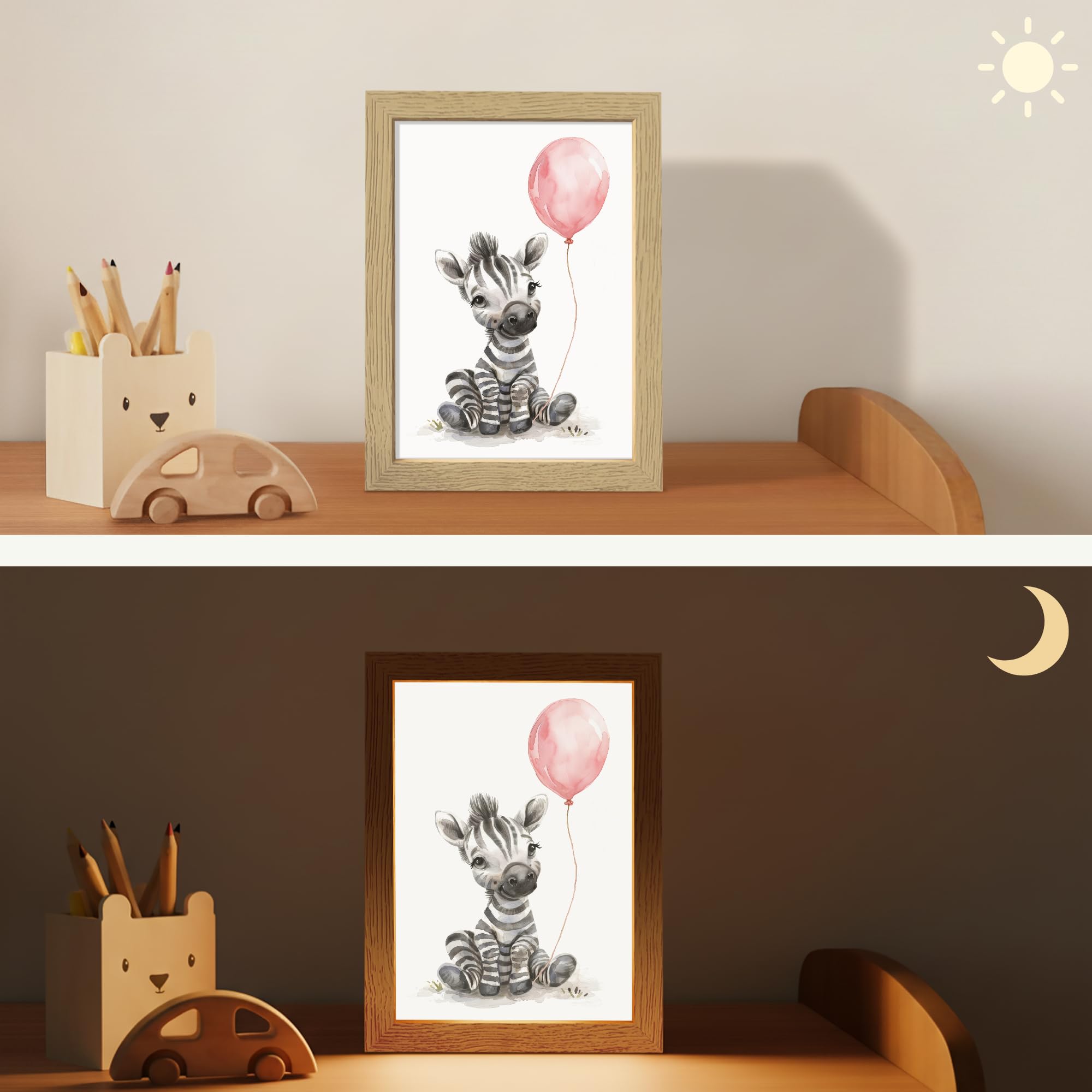 Nachtlichter & Schlummerleuchten Für Kinder 15x20 cm Baby Nachtlicht Nachttischlampe Jugendzimmer Zebra - Tiere - Rosa Luftballon