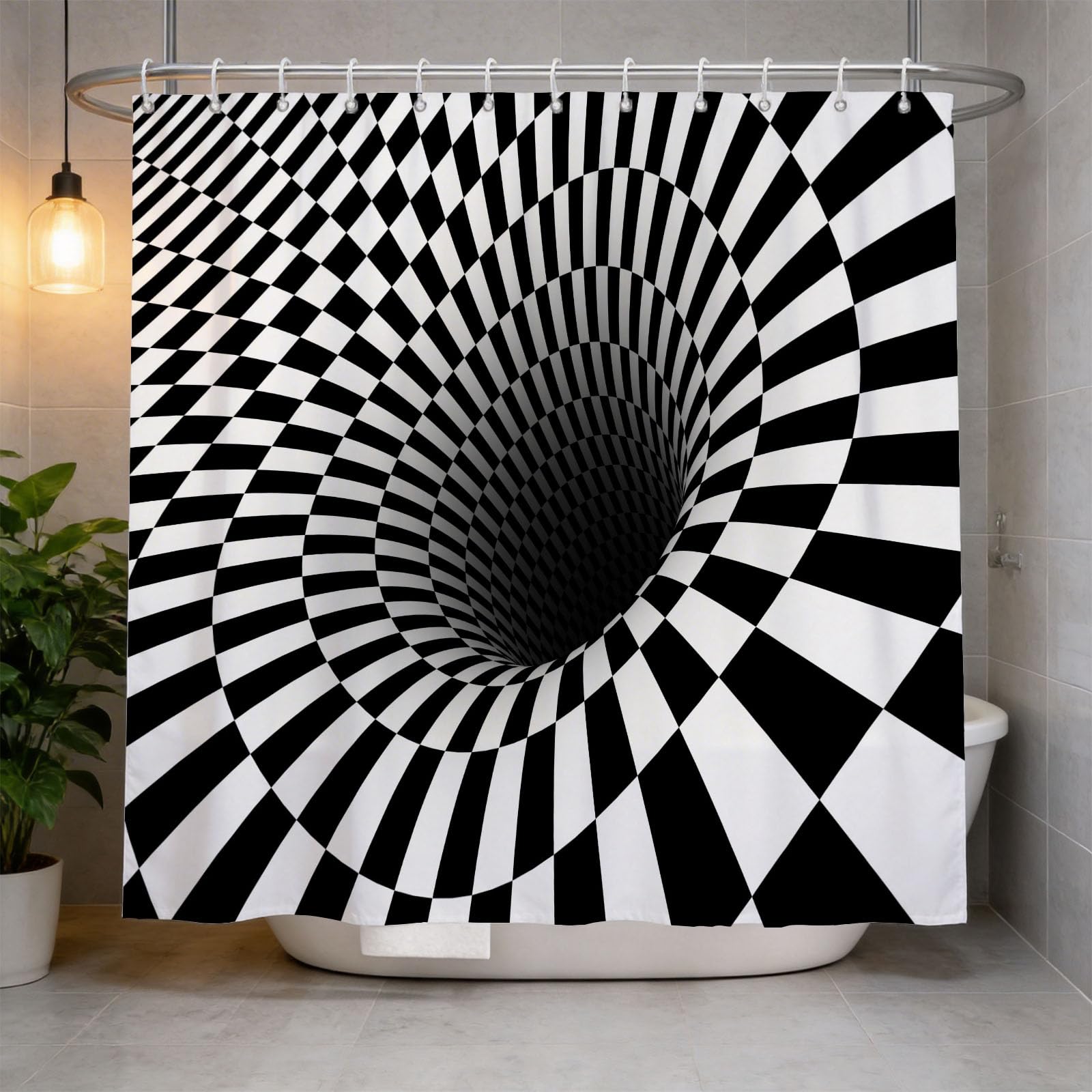 Hongduo 3D Geometric Printed Shower Curtain for Stalls Bathtubs Geometric Creativity Bathroom Decor Shower Curtain Set Polyester Fabric Waterproof 200x200cm/79X79 Inch with Hooks