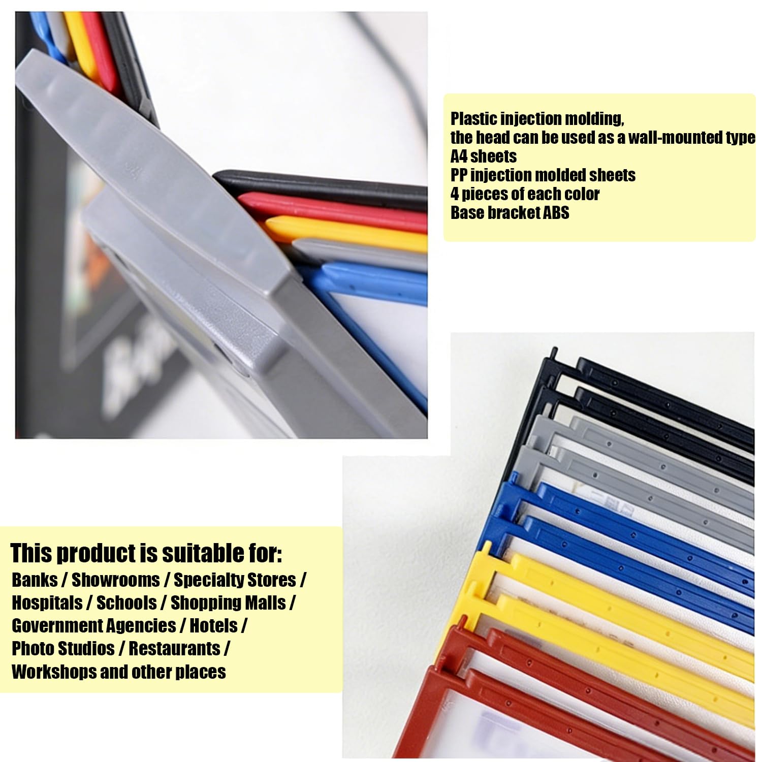 Sichttafelsystem a4,a4-Display-Boards,Wandmontierte Multifarbige Dokumentenhalter,Geeignet Für Ausstellungsräume Usw.,Ideal Für Verschiedene Präsentationsanforderungen (Vertical layout, 10)