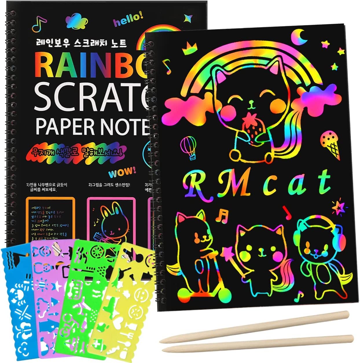 YLMKDE Scratch Paper Art Set: 2 Pack Rainbow Scratch Off Crafts Supplies Kits for Age 3 4 5 6 7 8-12 Kids Gift Toy for Girls Boy Teen Birthday|DIY Party Favor|Coloring Fun Activity