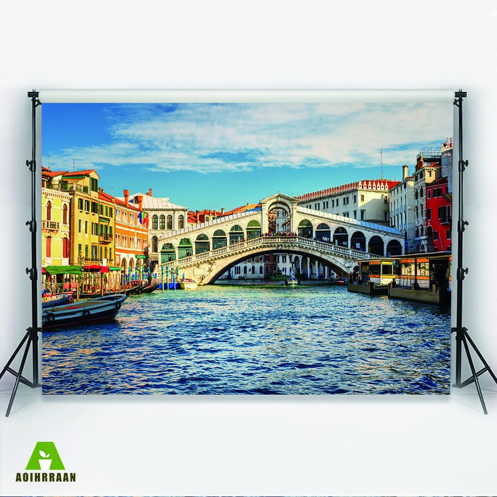 Aoihrraan 2,2x1,5m Italy Town Backdrop Venice Rialto Bridge Historical Culture Scenery Sunlight Boat Gondola River Photography Background Wedding Party Travel Lovers Kids Adults Portrait Photo Props - Image 3