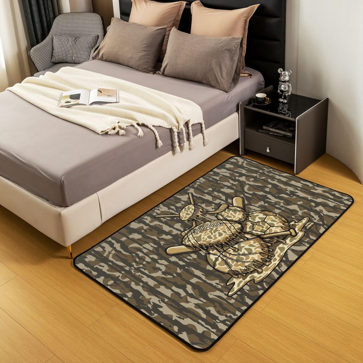 Loussiesd Dywan kamuflażowy 100 x 150 cm czarny zielony kamuflaż dywany do salonu dla dzieci chłopców dziewcząt sypialnia gry w piłkę dekoracja dywan z antypoślizgowym spodem styl wojskowy mata